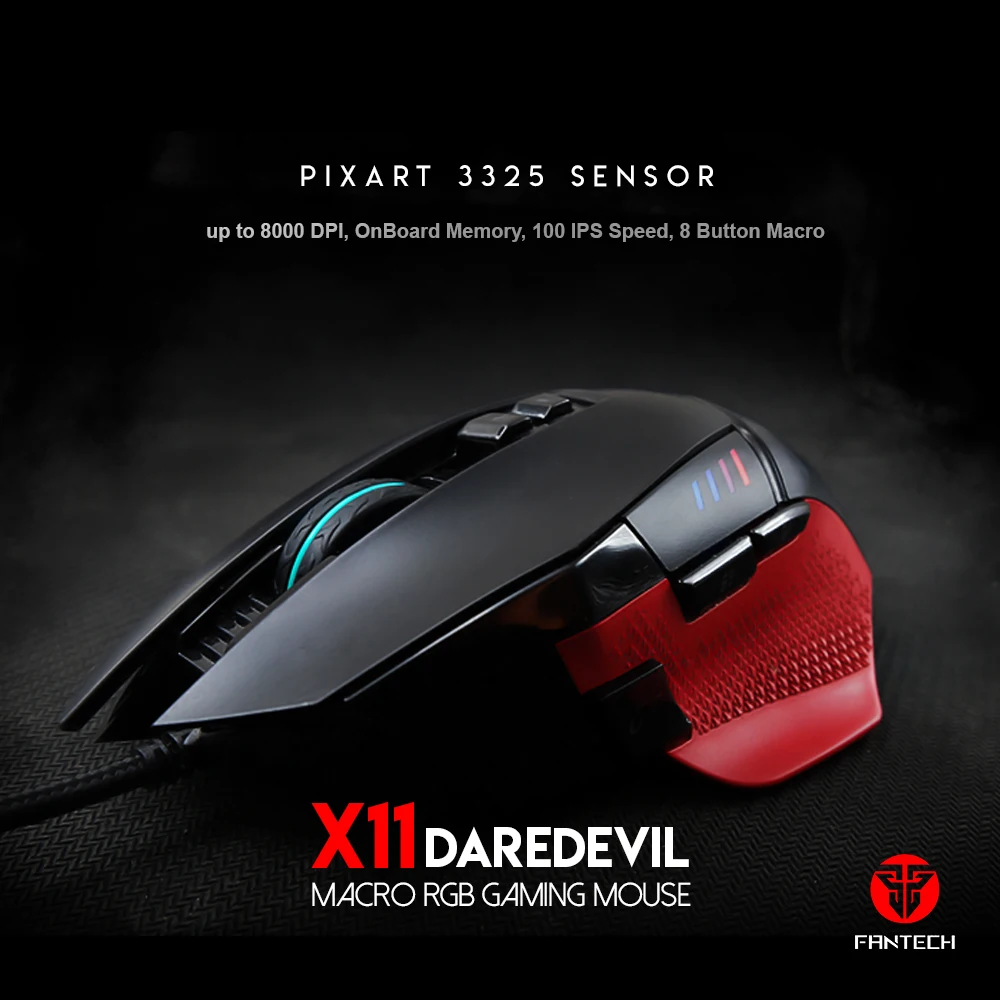 FANTECH X11 esports, профессиональная игровая мышь, светодиодный, четыре файла, 250-8000 dpi, настраиваемая, Макросъемка, мышь для геймера