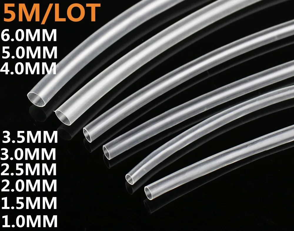 

5METER/LOT 1mm 3.5mm 4mm 5mm 6mm transparent Heat Shrink Tubing Tube