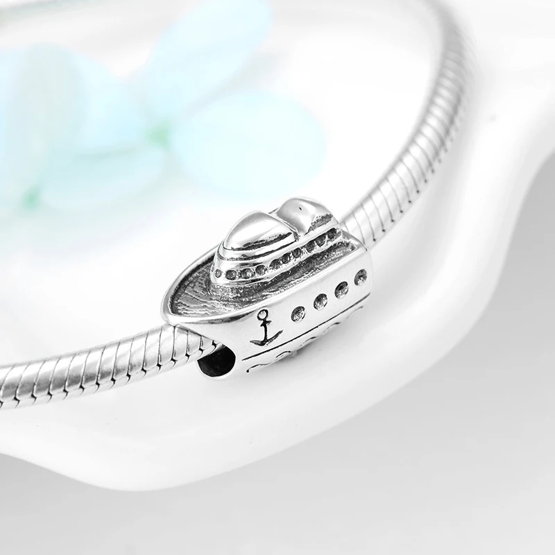 New 925 Sterling Silver luxury Cruise ship With Anchor Beads Fit Charms Original Pandora Bracelet Necklace Jewelry Making