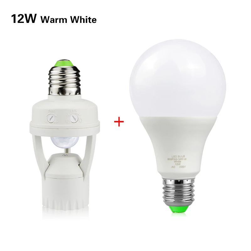 with Warm White 110 В 220 В умная ПИР индукция инфракрасный датчик движения E27 база держатель ночник с 15 Вт светодиодная лампочка-шар ночной безопасности лампа - Испускаемый цвет: with Warm White
