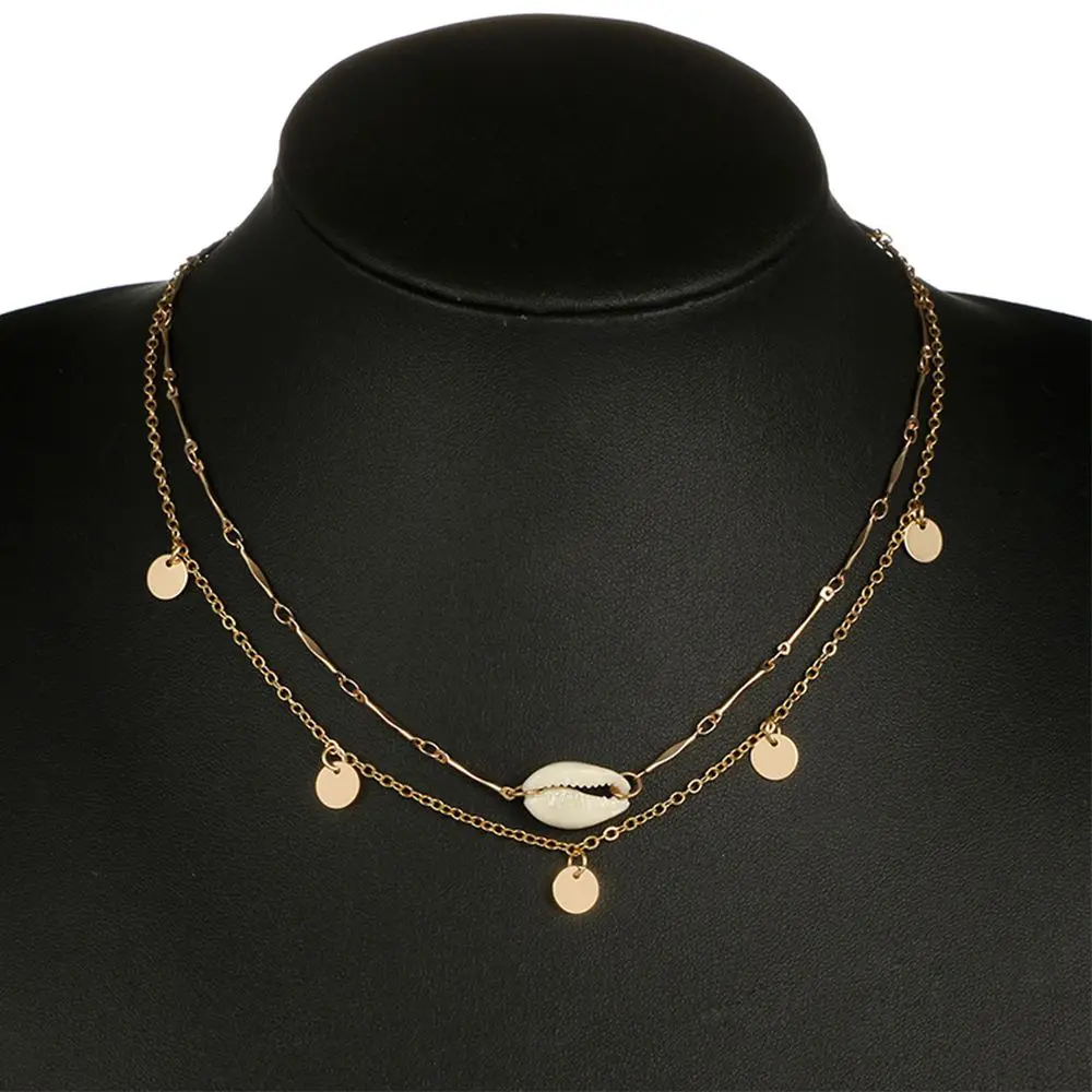 Богемное ожерелье из натуральной раковины маленькое круглое многослойное колье