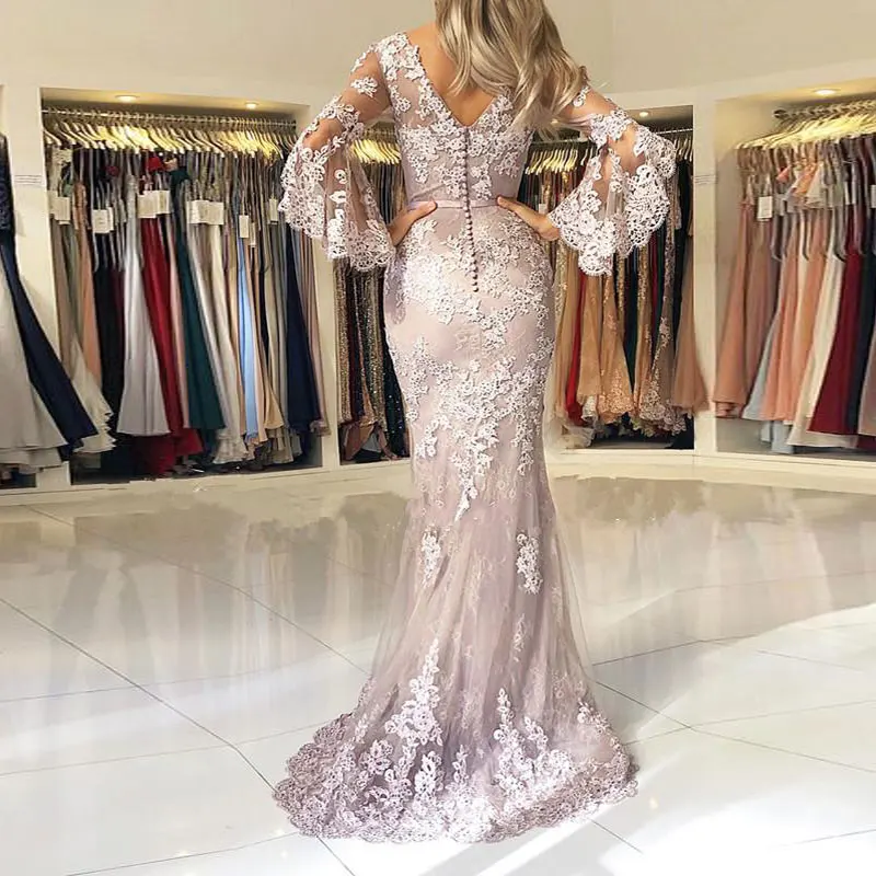 Новое поступление элегантное вечернее платье Формальное vestido de noiva размера плюс вечерние платья кружевное vestido noiva sereia кружевное Пышное Платье с рукавами