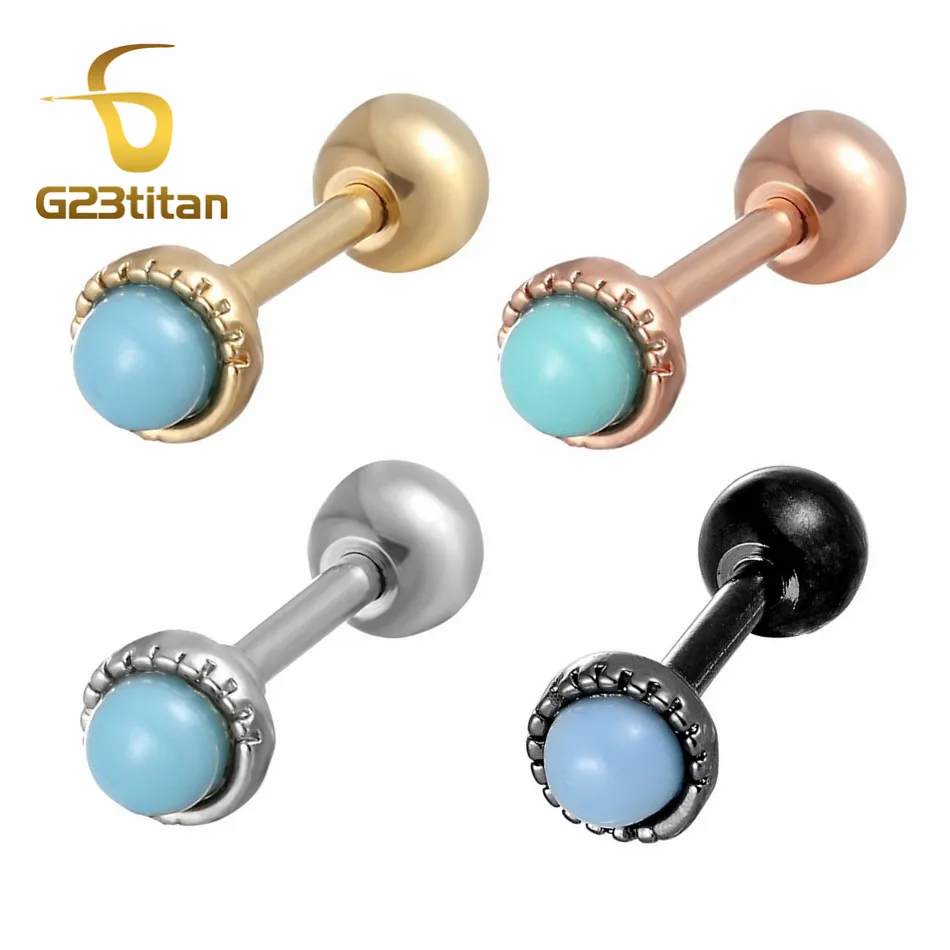 G23titan бирюзовый камень 6 мм для трагус пирсинга ювелирные изделия 16 г Tragus серьги женские аксессуары Модная бижутерия для пирсинга ушной пирсинг