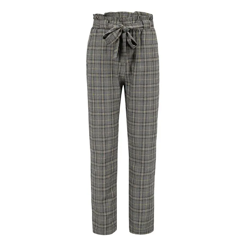 

Fashion Vintage Gray Grid Casual Pants Women Trousers Female Streetwear Summer Pants