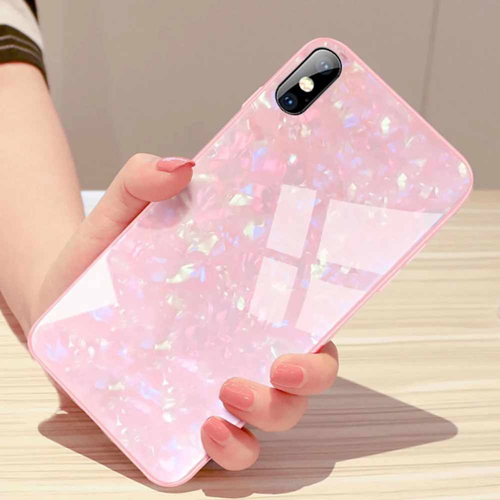 Luxury Tempered Glass Back Cover Case For iPhone X XR XS Max Shockproof Glitter Sparkling Soft Edge 5 SE 6 6S 7 8 plus |