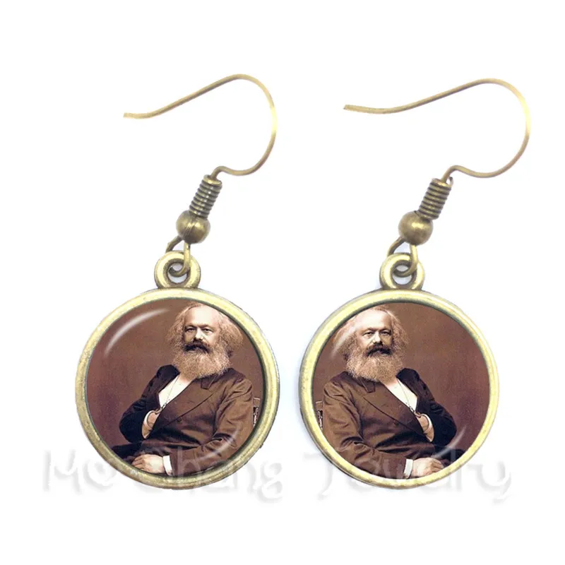 Серьги в виде философа Карла Маркса 16 мм социализм марксизм стеклянные