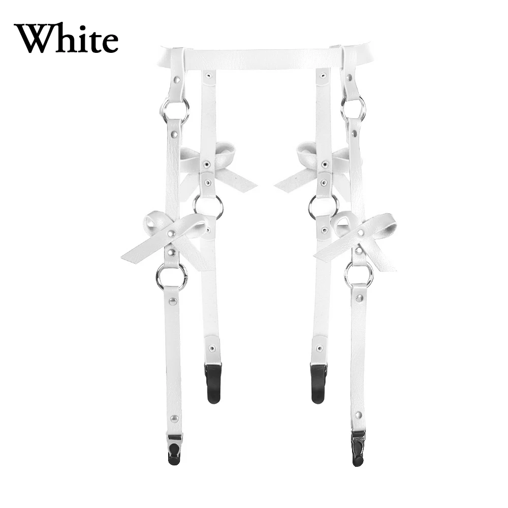 White 2 Сексуальный женский кожаный пояс с подвязками для чулок, бантик, ручная работа, костюм в стиле панк, наряд с круглым вырезом вокруг талии, пояс с 4 подтяжками - Цвет: White 2