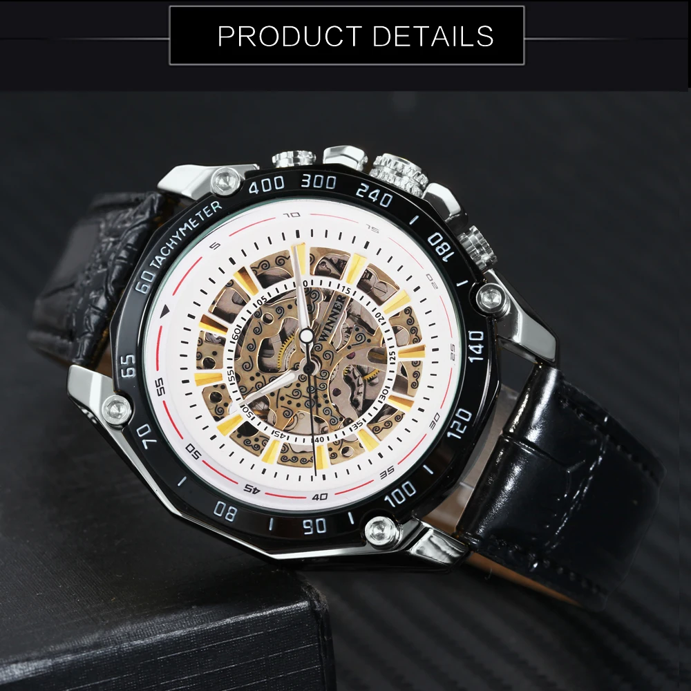 Часы-скелетоны WINNER Мужские механические брендовые Роскошные повседневные