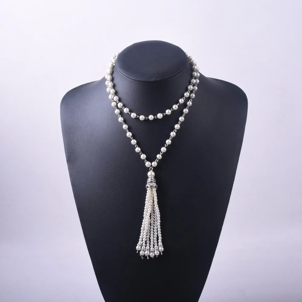 Винтажное Очаровательное длинное жемчужное ожерелье с бахромой для свадеб и