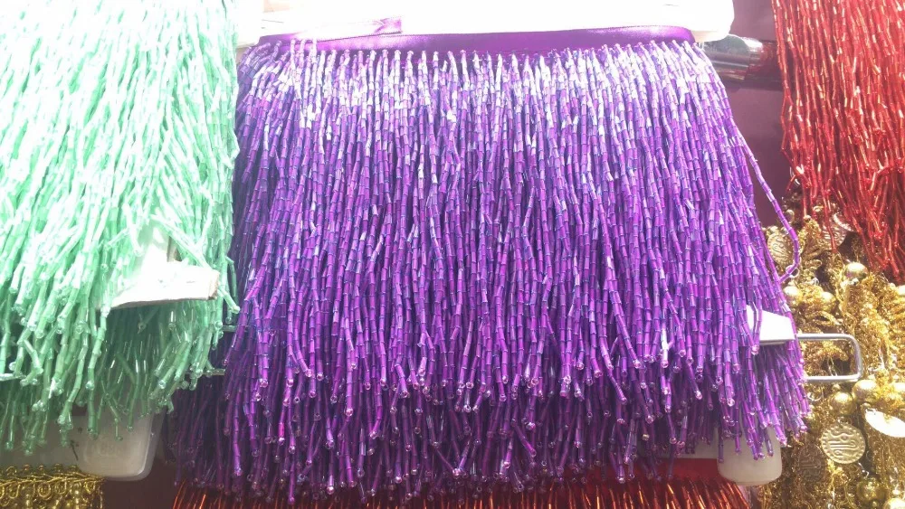 

5 yards /bag L-101918 purple tube beads ribbon fringe tassel for wedding dress /garment/decorative /dress decoration