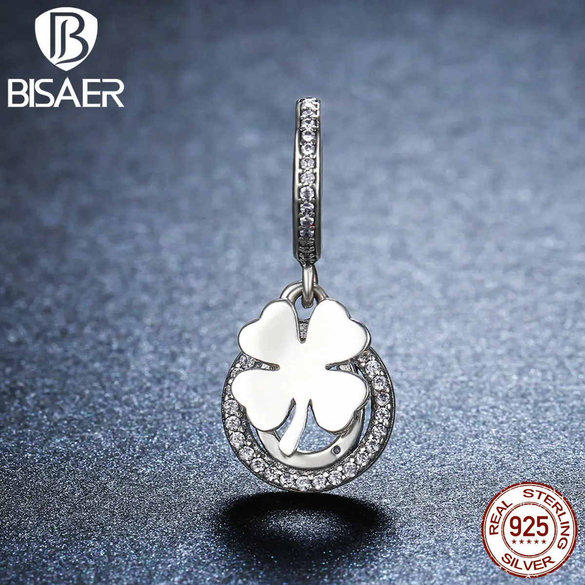 BISAER 925 пробы Серебряный счастливый цветок клевера CZ подвеска талисманы подходит браслет Дружба бусины с клевером для изготовления ювелирных изделий EDC117