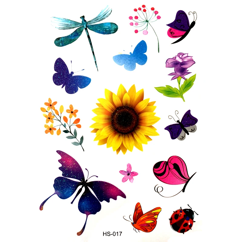 3 шт цветок водонепроницаемые Временные татуировки мужские стрекозы животных