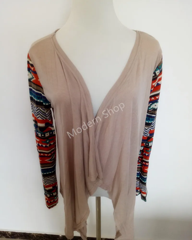 Women Long Cardigan Nice Trendy Winter Knitted Sweater Open Stitch Sleeve Cardigans Casual Aztec Striped Print Tops |