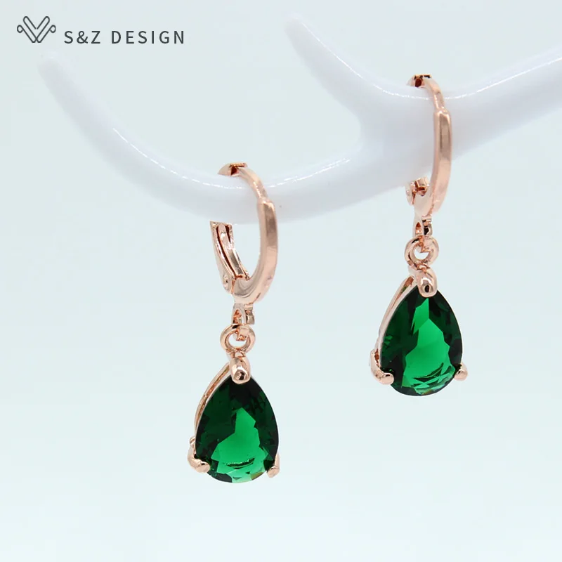 S&Z New 8 Color Zircon 585 Rose Gold Color Water Drop Earrings Korean For Women Fashion Jewelry