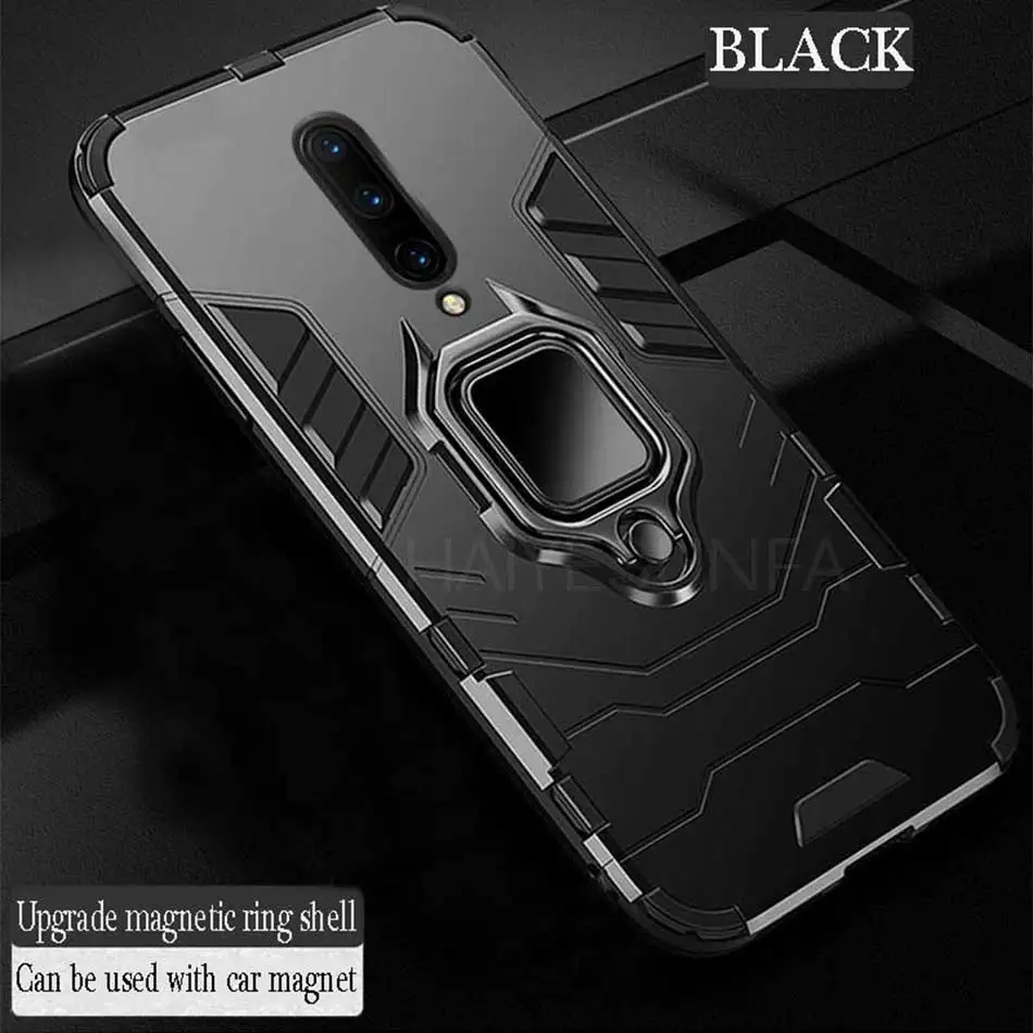 Black Роскошный бронированный Магнитный бампер чехол для Oneplus 7 Pro 7 противоударный чехол для OnePuls 6 6T силиконовый чехол кольцо для автомобиля - Цвет: Black