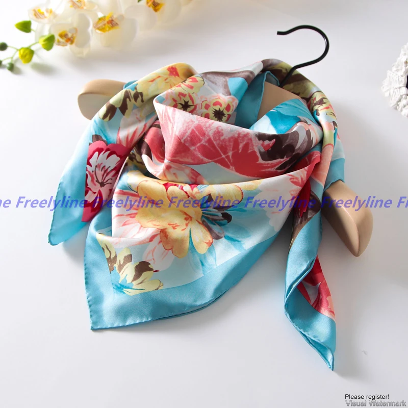 100% шелковый саржевый шарф с цветочным принтом бандана хиджаб квадратный для