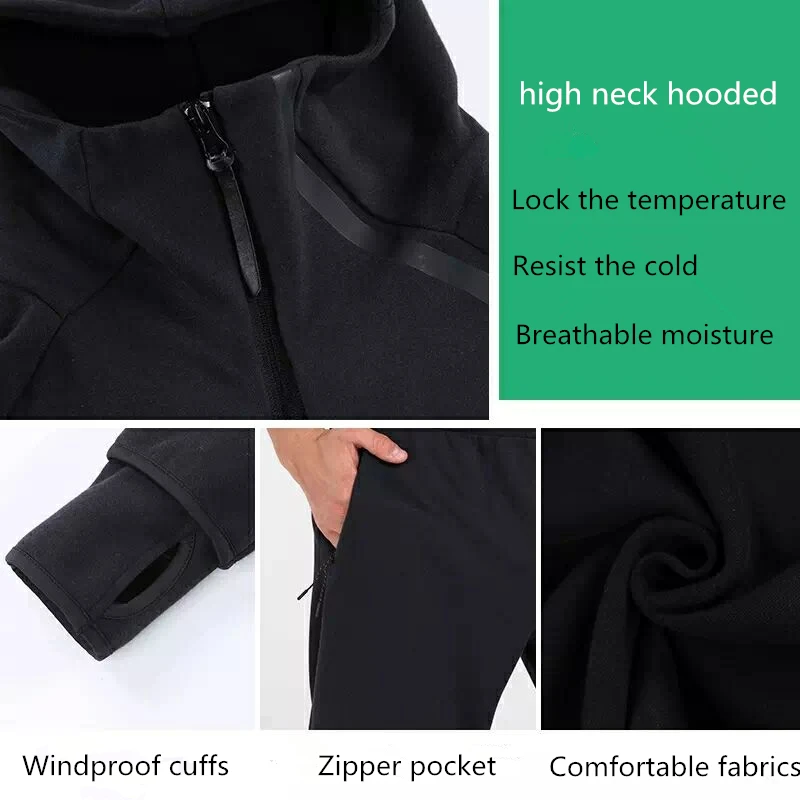 

Brand Winter Sports Suit Men Women Sportswear Running Jacket+Pants Outfit Outdoor Hooded Warm Fitness Workout Tracksuits Lovers