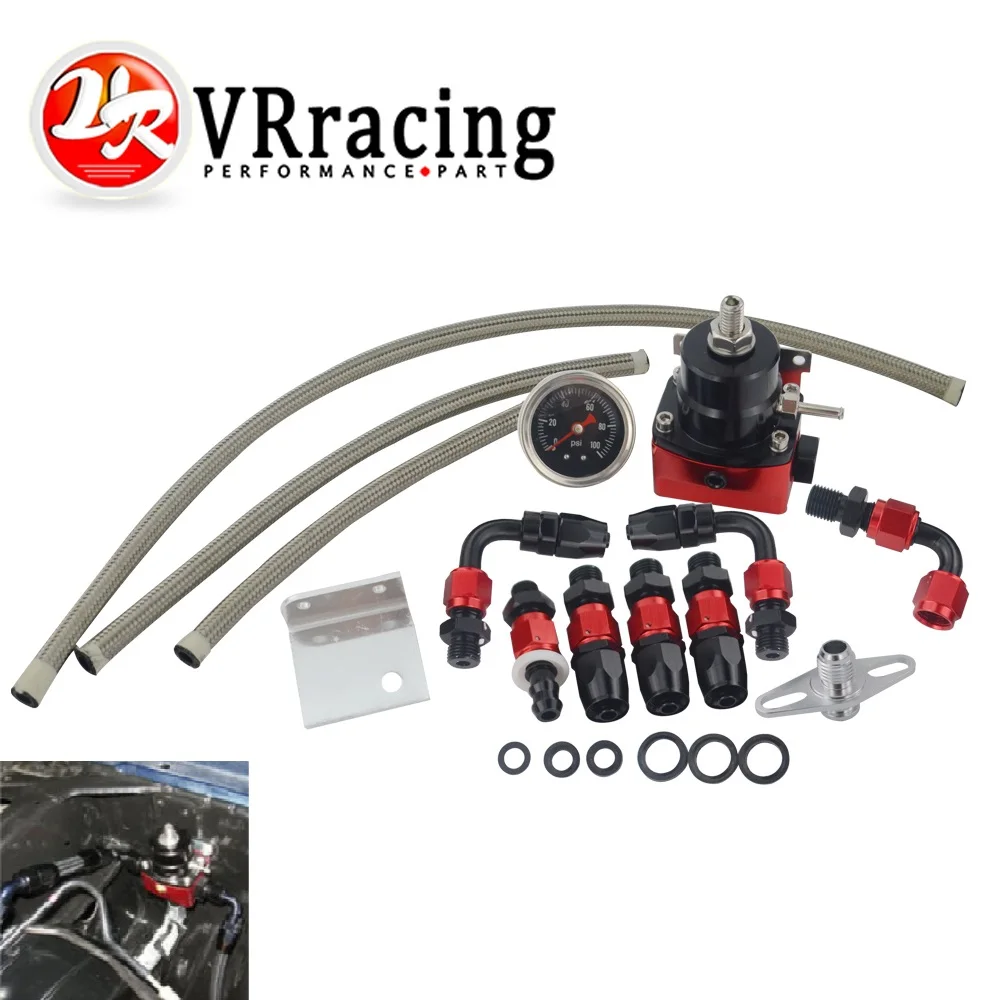 

VR - Black&Red Universal fpr AN6 Fitting EFI fuel pressure regulator For 7MGTE MKIII with hose line.Fittings.Gauge VR7842BKRD