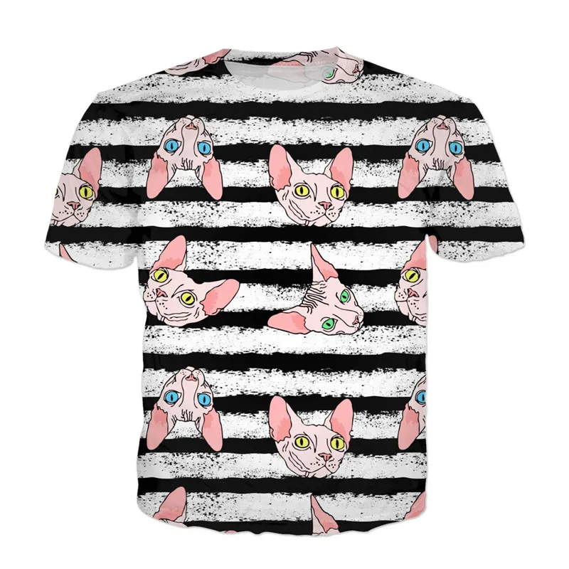 Футболка SOSHIRL Kawaii с изображением котов сфинкса забавная полосатая Повседневная
