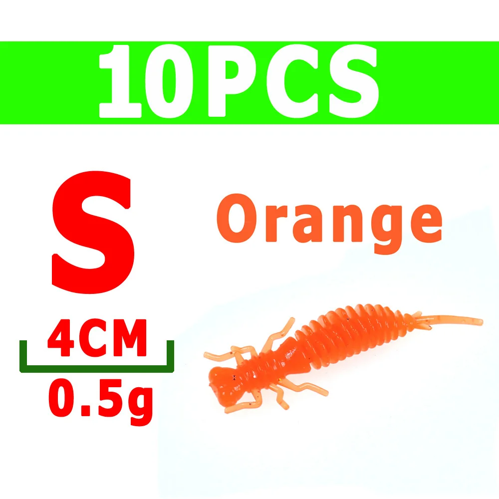 10pcs S orange Wifreo 10 шт. Мягкая приманка личинка Стрекоза Нимфа муха для форели окунь панфиш Рыбалка насекомое приманка имитация приманки - Цвет: 10pcs S orange