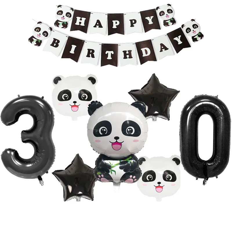 С Днем Рождения Китай Panda Воздушные шары и 32 дюймов черный Количество Фольга