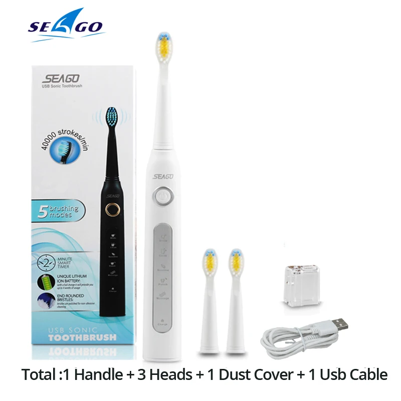 white 1handle3head Новинка Seago Sonic электрическая зубная щетка SG-507 для взрослых с таймером щетка USB зарядное устройство перезаряжаемые зубные щетки/сменные насадки/коробка - Цвет: white 1handle3head