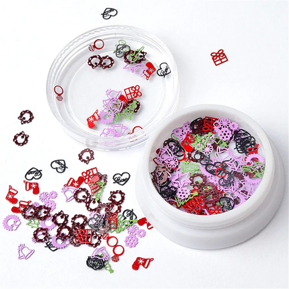 3D красочные металлические кусочки украшение для ногтей Рождественская Снежинка