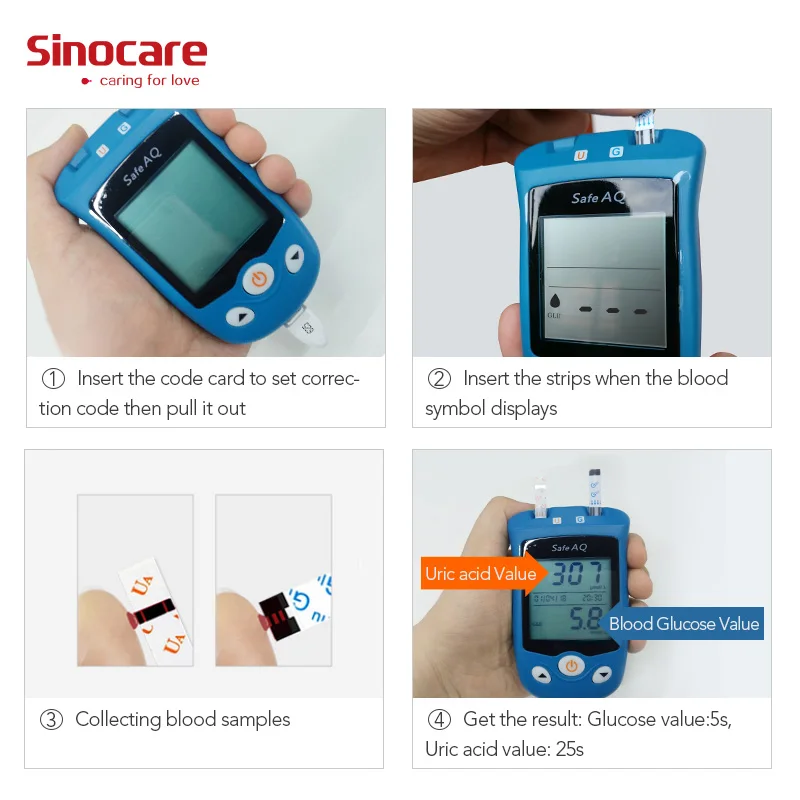 Sinocare 2в1 CE безопасный АК UG глюкозы в крови измеритель кислотности и 50 тест-полоски для диабета Gout беременных родителей глюкометр