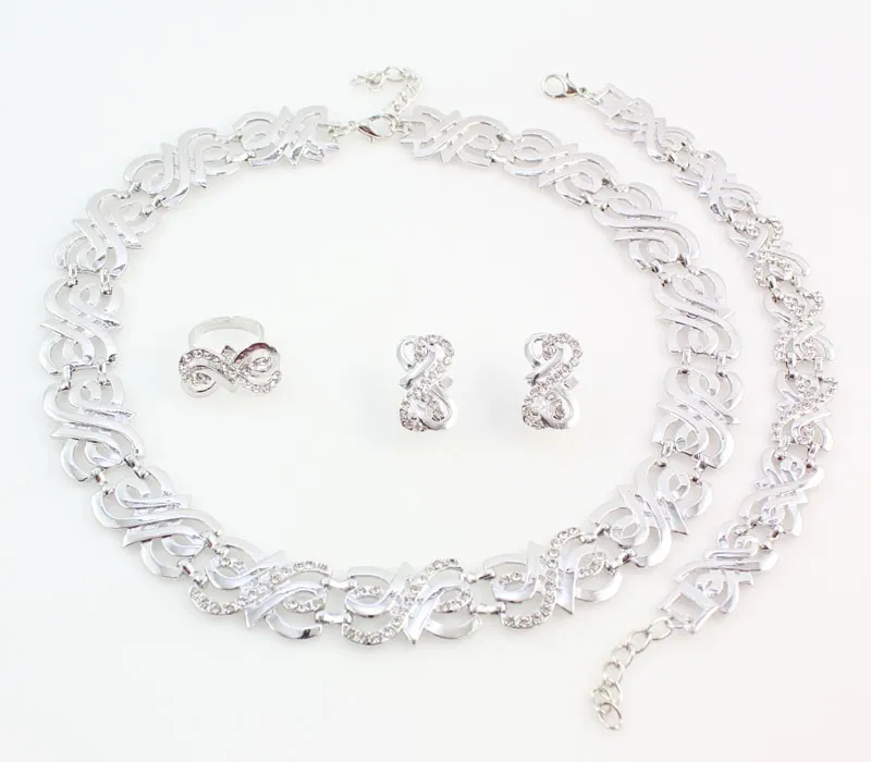 Women's Wedding Crystal Jewelry Sets in Gold and Silver Colors - Necklace, Earring, Ring, and Bracelet - African Beads Jewelry Sets image 3