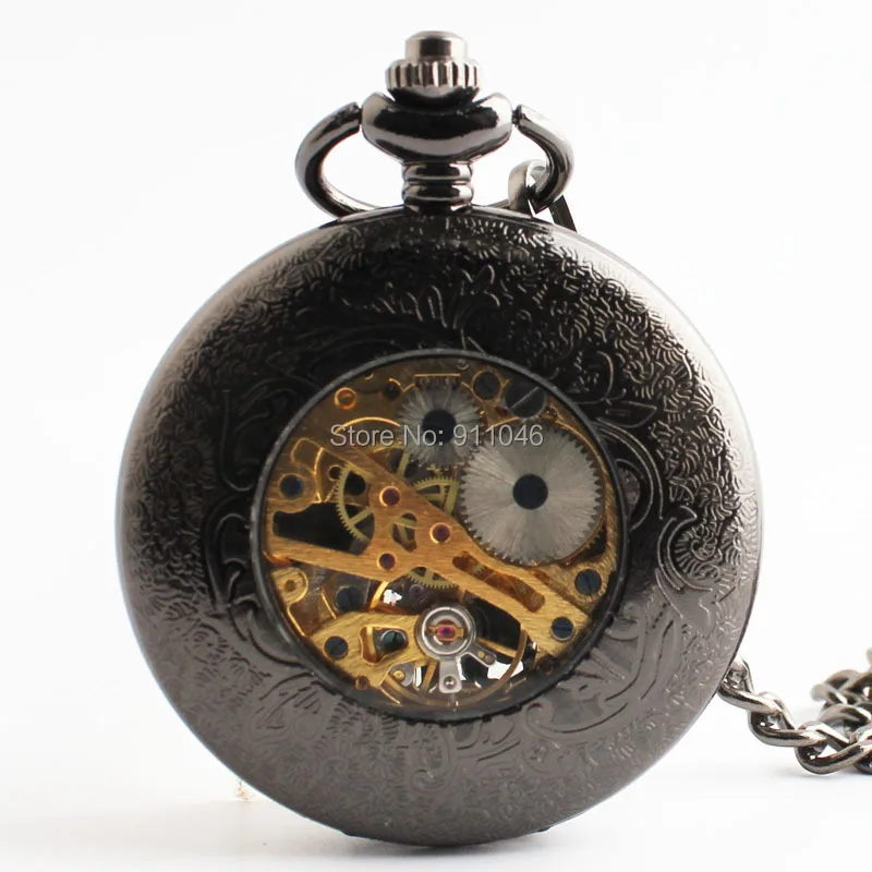 Лидер продаж винтажные черные открытые Механические карманные часы высокого