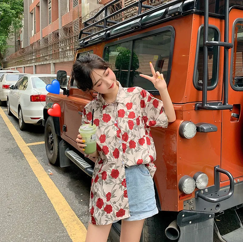 2019 женская летняя Свободная шифоновая блуза рубашки короткий рукав цветочный