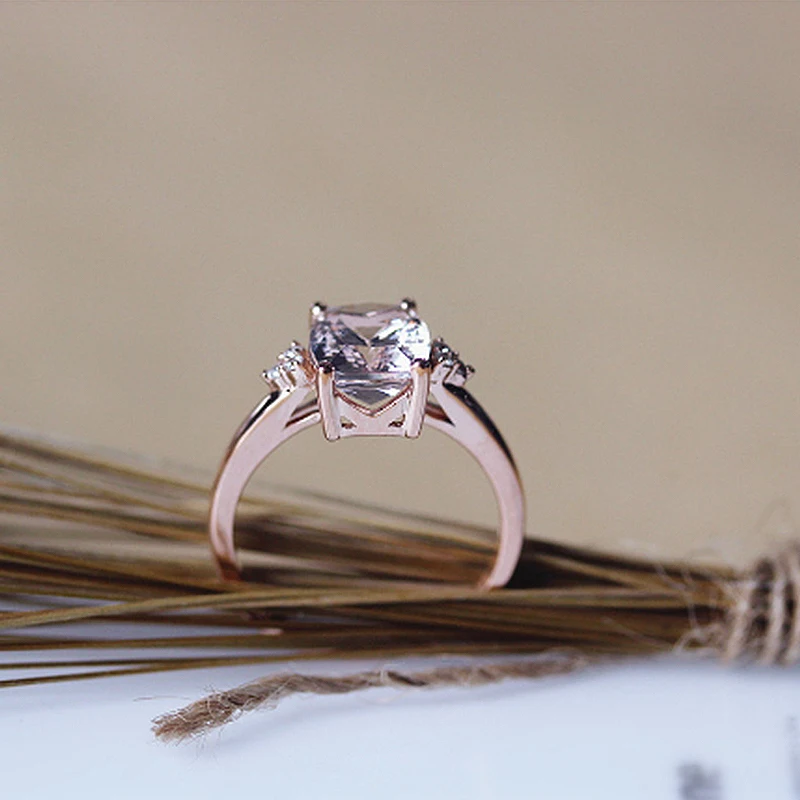 DUPUY Morganite кольца 7*9 мм 1.7ct Подушка резка обручальное кольцо Классические 14k розовое