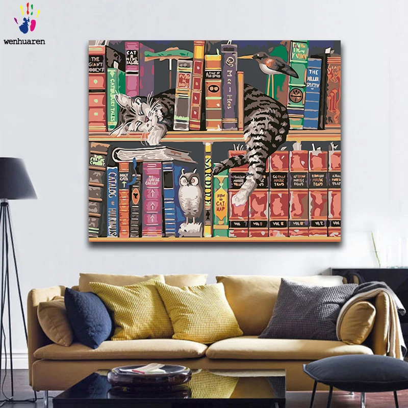 Diy Краска по номерам картина с комплектами книжный магазин книжная полка