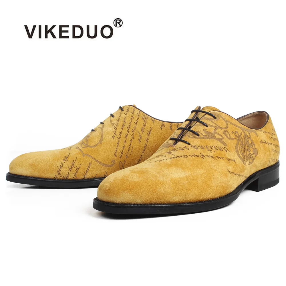Мужские замшевые туфли-оксфорды VIKEDUO желтые туфли на плоской подошве с буквенным