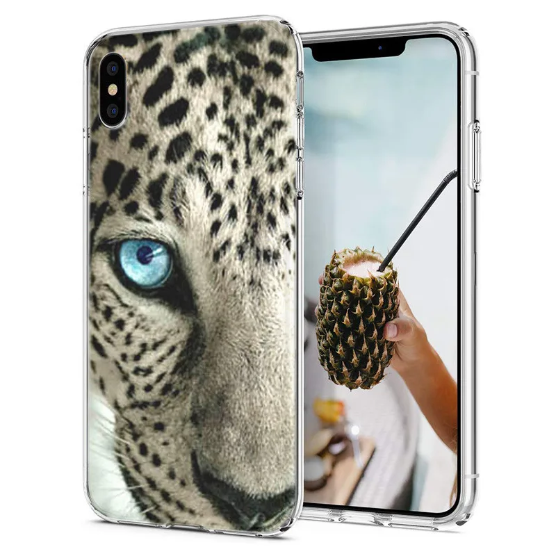 Мягкий чехол для iPhone X XS XR чехлы из ТПУ цветной единорог Лев Леопардовый узор Fundas