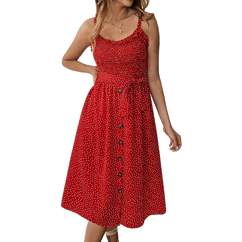 Женское летнее длинное вечернее платье Boho Пляжное Платье сарафан с точечной