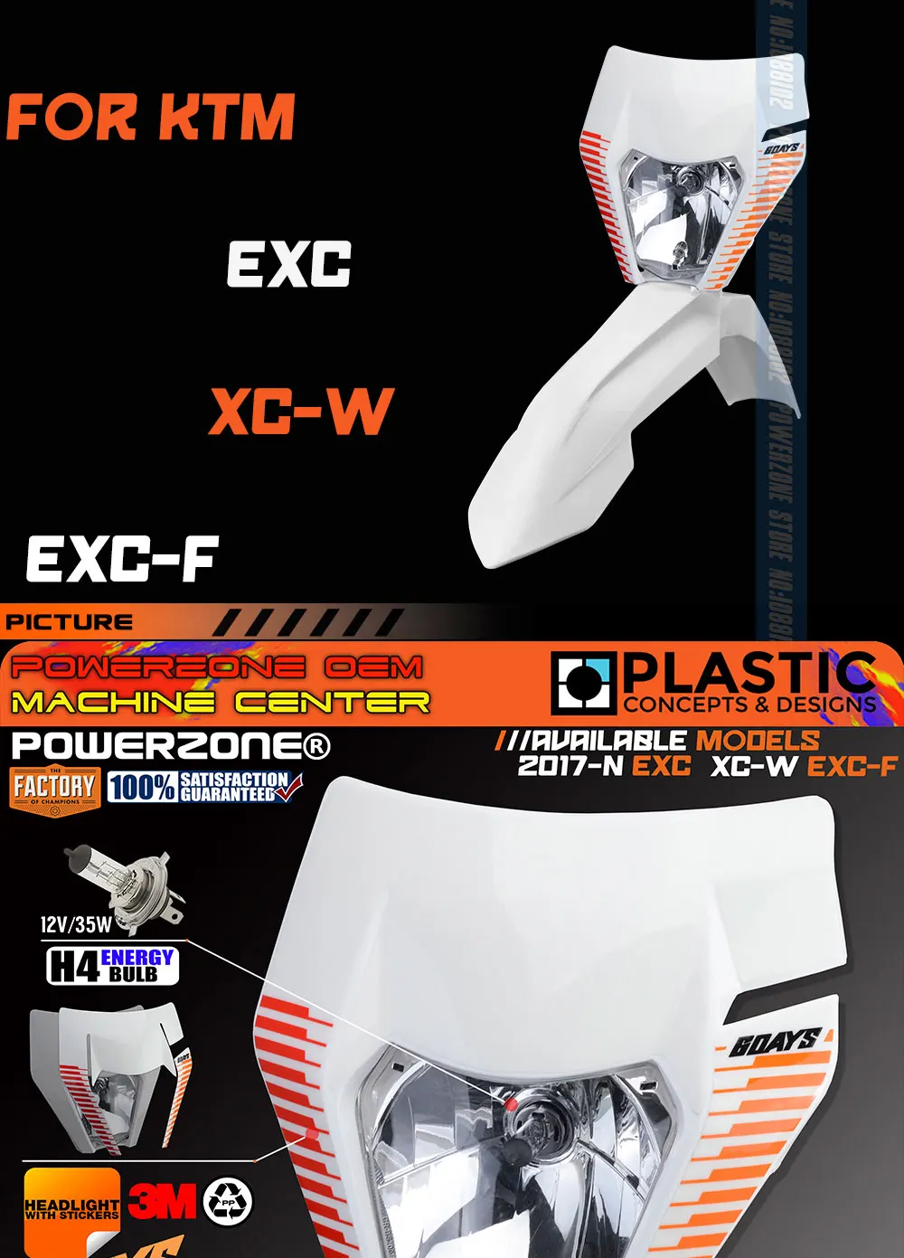 Powerzone Мотоцикл Байк мотокросс Sixdays фара для KTM 6 дней EXC XCW EXCF SX F 125 250 300 450 500 18
