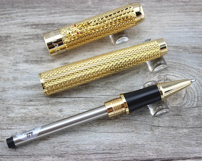 Jinhao 1200 полная Золотая сетка роликовая шариковая ручка ДРАКОН с красным