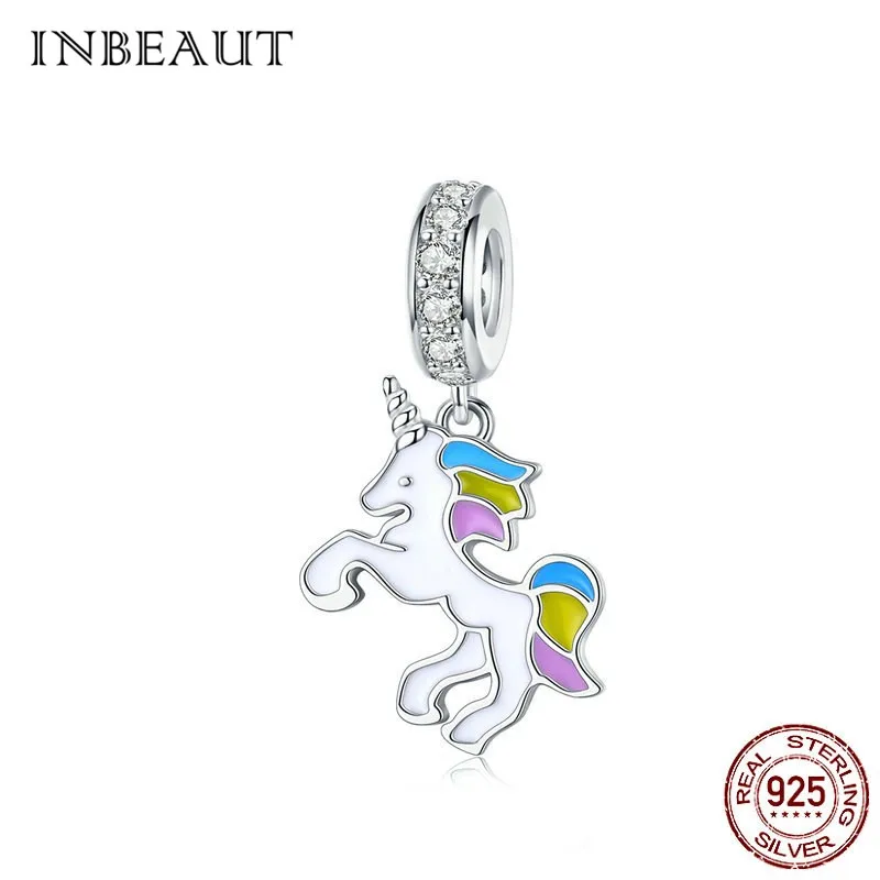 Подходит для браслета Pandora Серебро 925 CZ эмаль Единорог амулеты дети красочные карусель на детской площадке бусины для изготовления ювелирных изделий - Цвет: asd075
