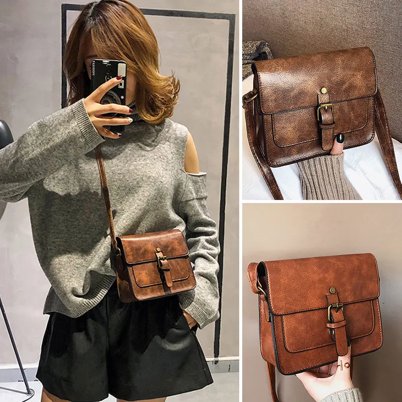 Винтажные женские модные повседневные кожаные сумки через плечо с клапаном