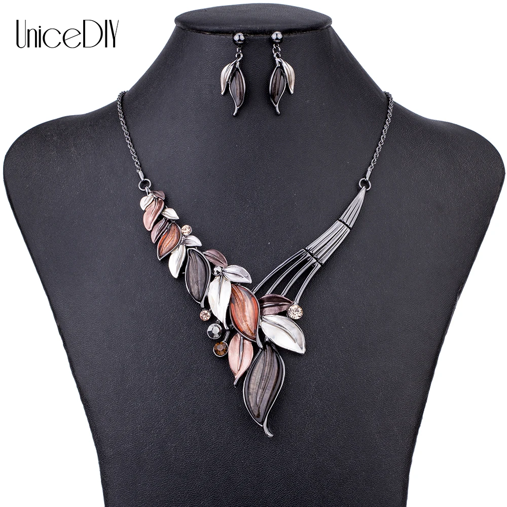 

MS1504619 Fashion Jewelry Set High Quality Necklace Sets For Women Jewelry Brown Resin Crystal Unique Leaf Design Gift