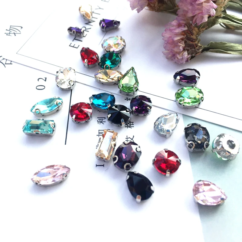 Кристаллы Rhinestone прямоугольной формы с плоской задней частью для шитья, в форме D-когтя, для декорирования свадебных нарядов: 5x10мм, 5x15мм, 7x21мм.