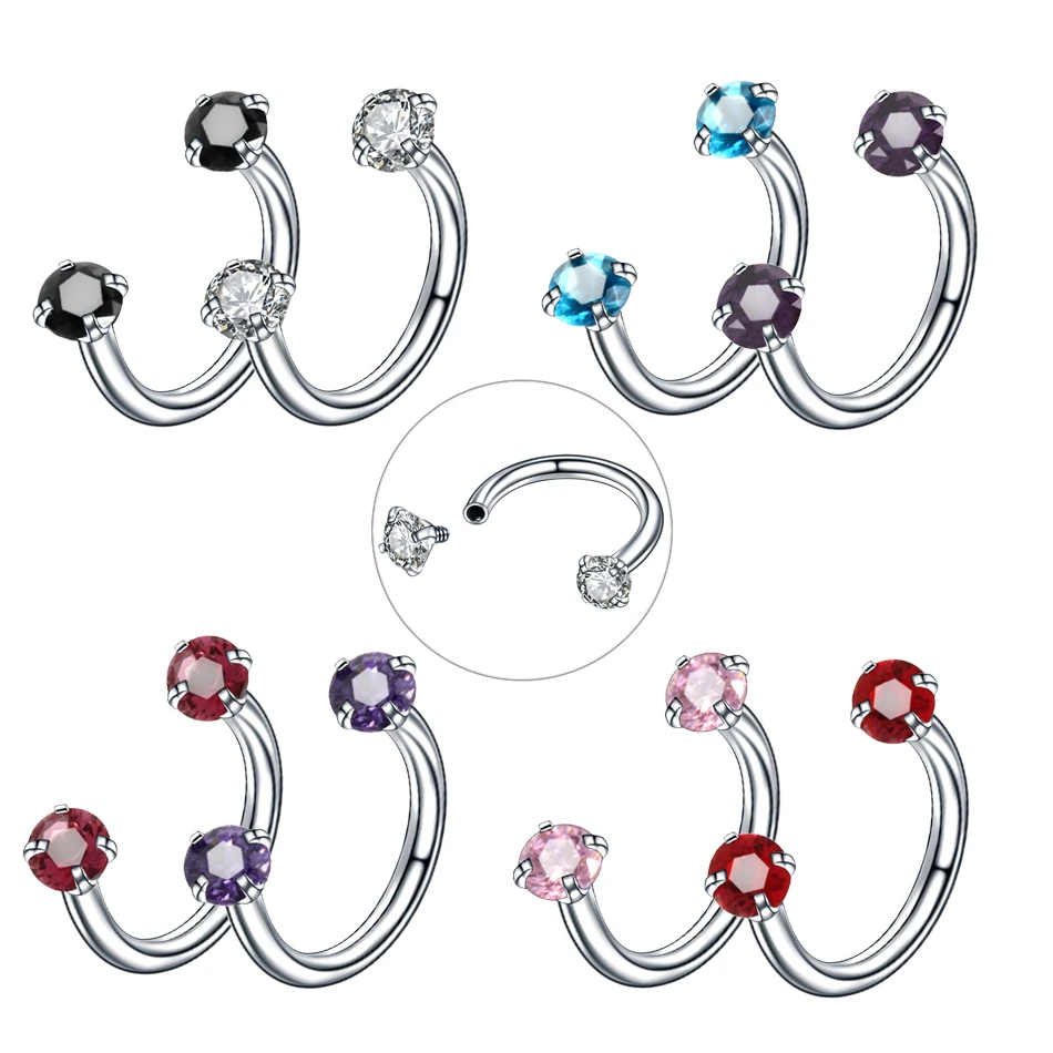 1Pc Crystal Nose Ring Barbells Horseshoe Ring Lip BCR Cartilage Earrings Tragus Piercing Helix Piercing Body Jewelry images - 6