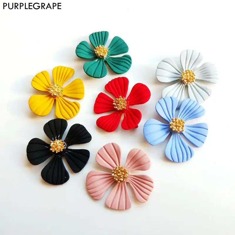 PURPLEGRAPE Minimalist DIY Handmade Earrings Accessories Ear Pin Alloy Color Hanging Pendant Flower South Korea Fashion 6pcs | Украшения и