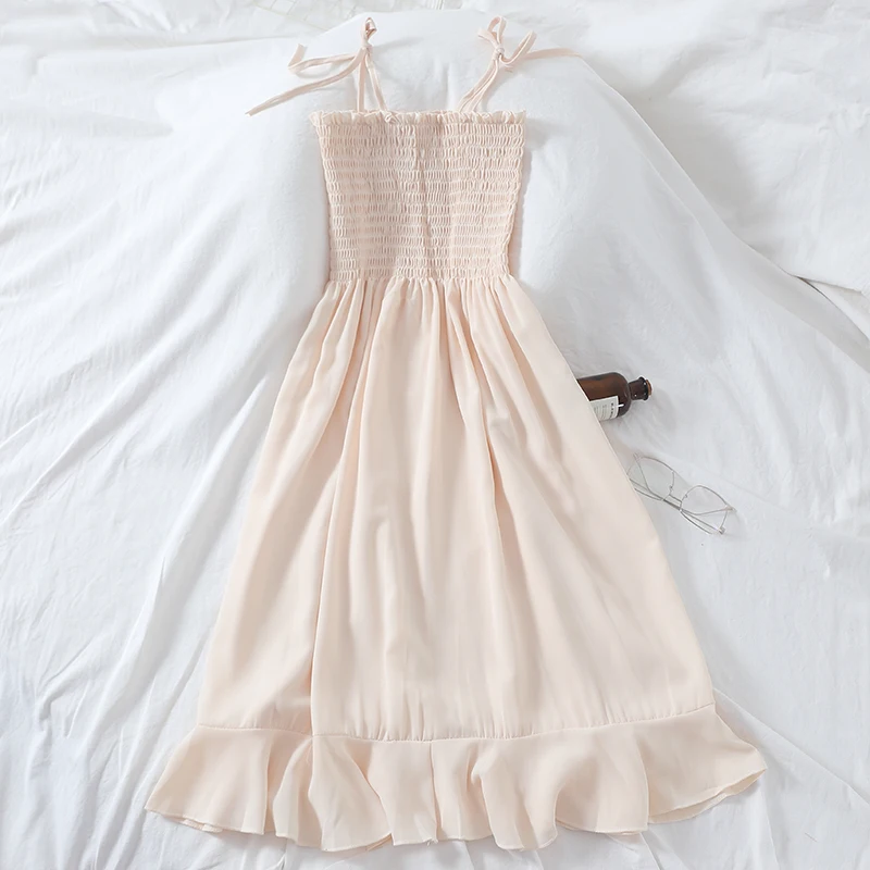 Летнее женское платье ftaylor розовое/бежевое на тонких бретельках с высокой талией