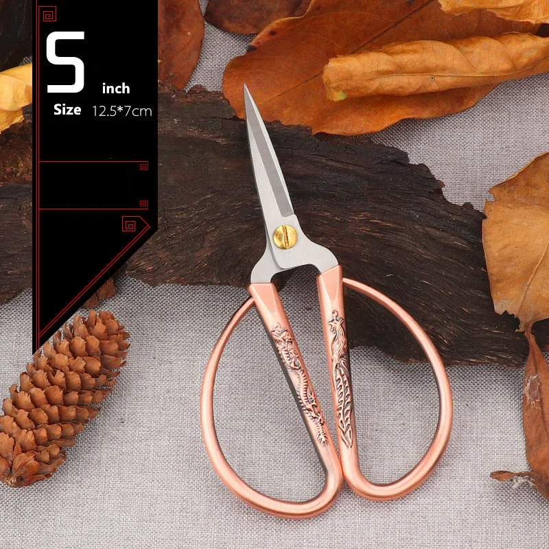 Profession Stainless Steel Paper Cutting Scissors Vintage Retro Sewing Scissors Durable Embroidery Tailor Scissors for Fabric - Цвет: 5inch Red bronze