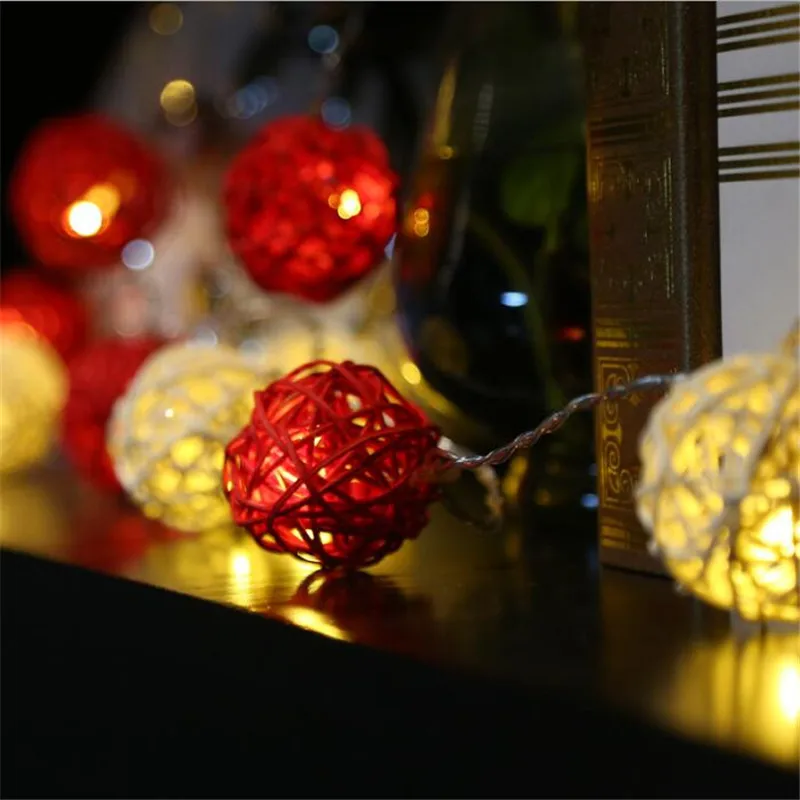 

1.5m 10 Globe String Light Battery LED Garland Light Warm White Thai LED Red White Rattan Ball Light Chain Party Christmas Light