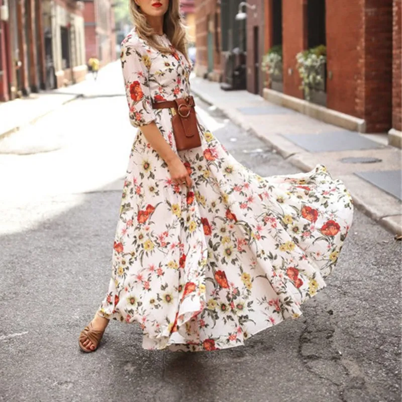 Женское богемное длинное платье с цветочным принтом женское пляжное коротким