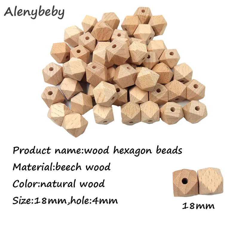 18mm 50pcs 50 шт. бусина из бука, прорезыватель, необработанная натуральная Геометрическая, Шестигранная форма, деревянные бусины для DIY, детский Прорезыватель Nacklace - Цвет: 18mm 50pcs