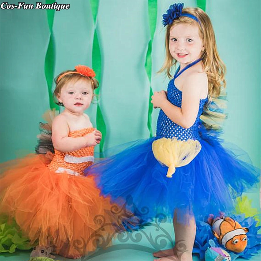 Blue Tang Fish Tutu Girl Dress Baby First Birthday Under The Sea Photo Prop Up Halloween Costume With Headband 2018 | Детская одежда и